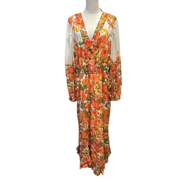 Anthropologie Vineet Bahl Floral Long-Sleeve Tiered Midi Maxi Dress - Picture 4 of 13